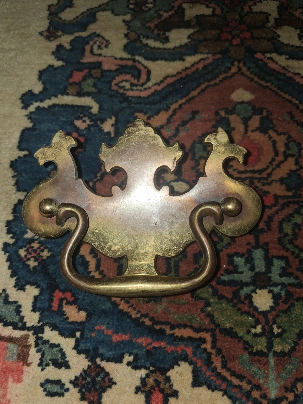 Antique Authentic Chipendale Style Brass Decorative Drawer Pull - Solid Brass